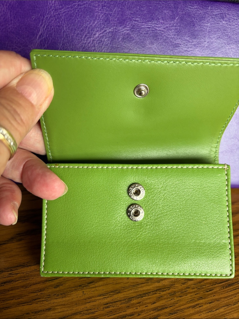 Coach Lime Green Leather Card Case - Picture 3 of 4